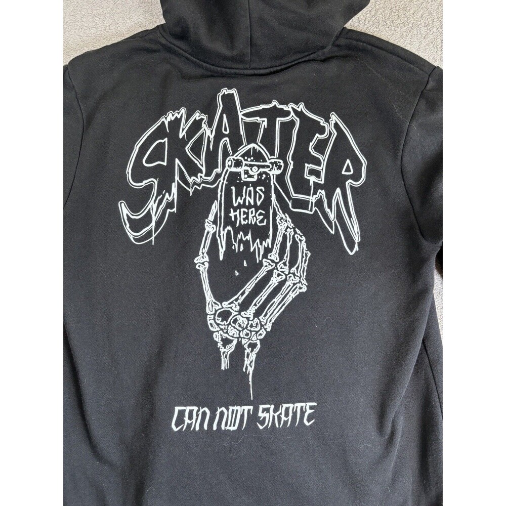 H&M Divided Can’t Skate Hoodie Size XS Black Graphic Skater Was Here Spellout